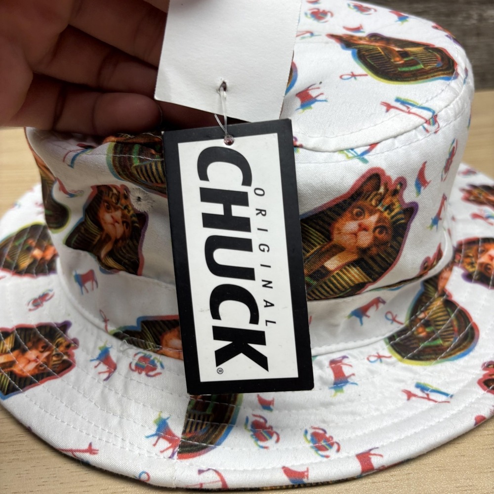 Original Chuck Hat Bucket Fitted One Size White Cat Pharaoh Allover Print NWT - Picture 5 of 12